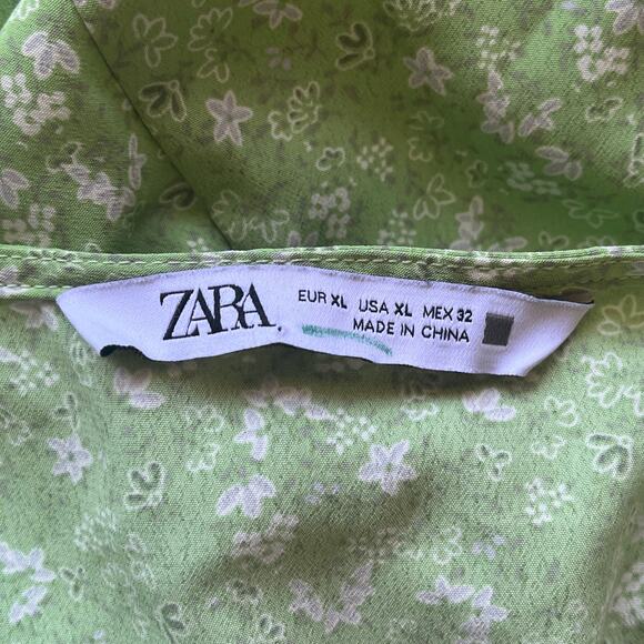 Zara Green Floral Short Sleeve Mini Dress Size XL - Picture 3 of 10